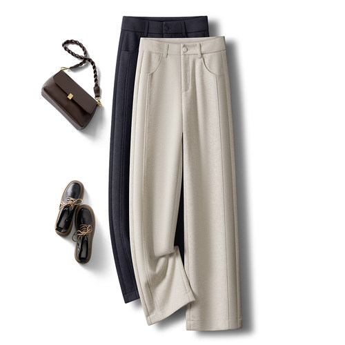 窄版羊毛呢阔腿裤高级感休闲长裤