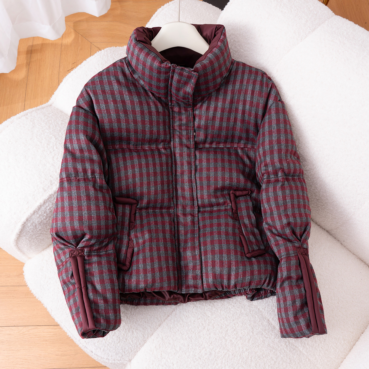 红色时尚格子立领棉服女冬季2025新款洋气短款面包服保暖棉衣外套,女装/女士精品,棉衣/棉服,淘宝优惠券,粉丝福利购,淘宝优惠卷