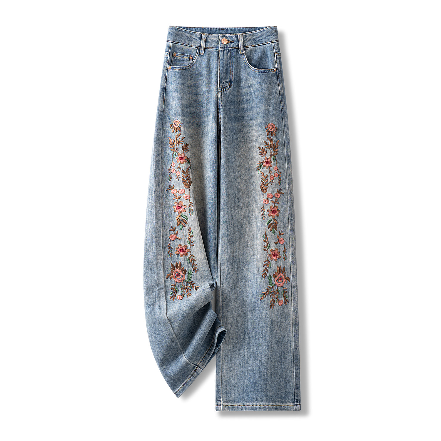 窄版垂感绣花牛仔裤阔腿裤女夏季2025年新款高腰显瘦直筒裤子薄款,女装/女士精品,牛仔裤,淘宝优惠券,粉丝福利购,淘宝优惠卷