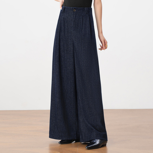 宽松显瘦休闲裤 甩裤 子 女秋冬2025年新款 高级感藏蓝色雪尼尔阔腿裤