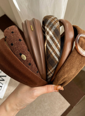 美拉德高颅顶咖色宽边发箍女2025新款高级感复古头箍秋冬发卡头饰