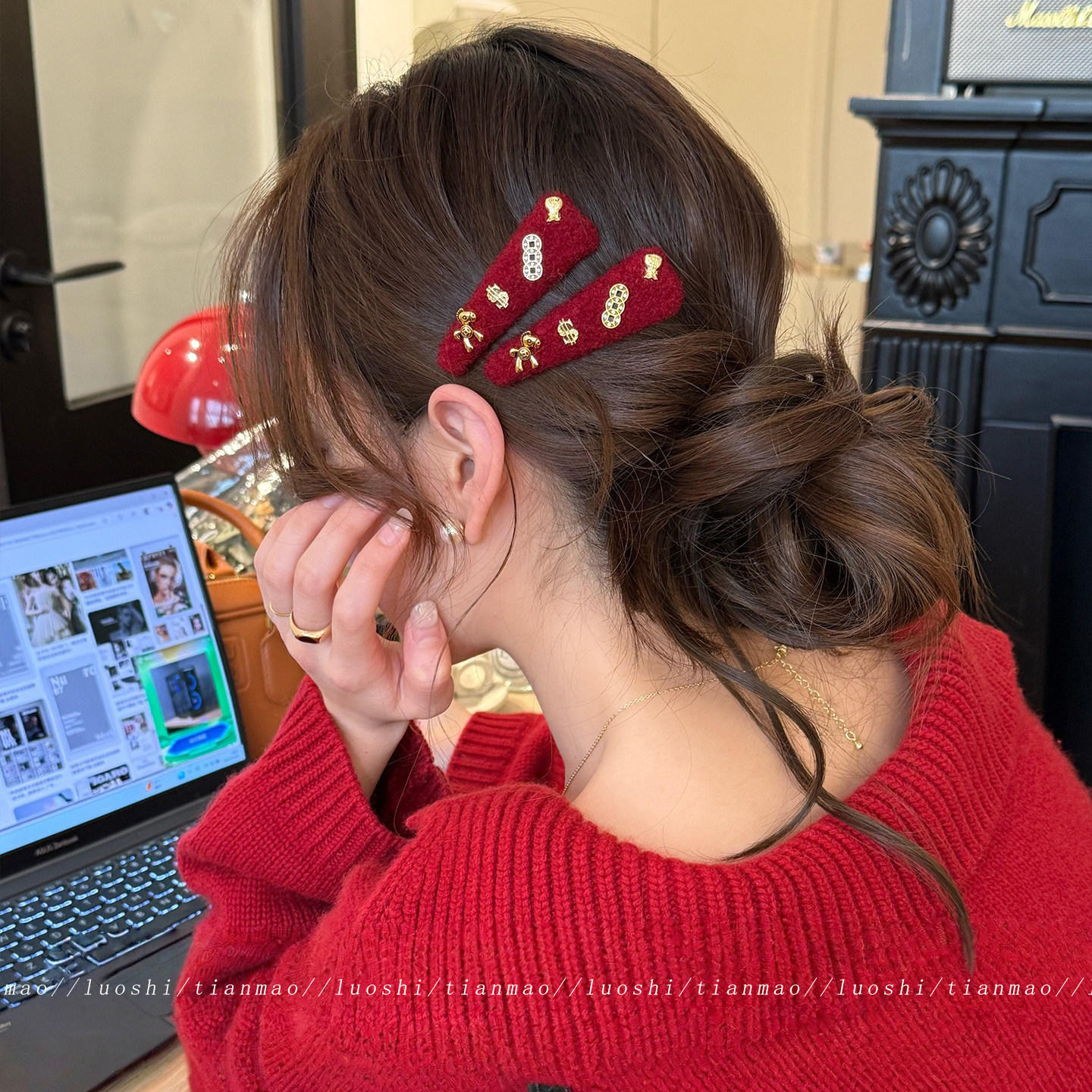 新年复古红色金标小马毛绒发夹女本命年发卡侧边夹前额刘海夹头饰,饰品/流行首饰/时尚饰品新,发饰,淘宝优惠券,粉丝福利购,淘宝优惠卷