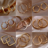 高级感金属圆圈耳环女2026新款 轻奢小众设计感气质夸张耳圈耳饰