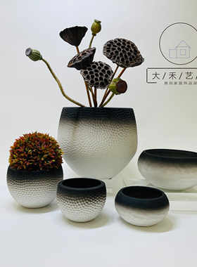 新中式风黑白色洽谈桌茶几摆件