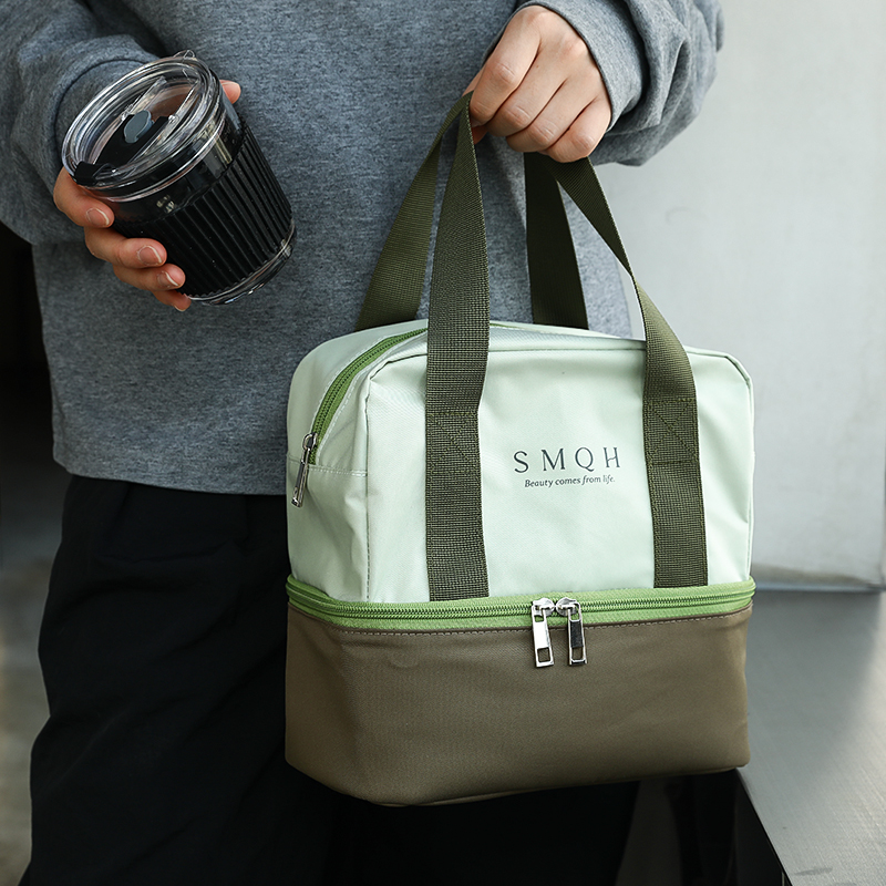 两层饭盒袋手提保温饭盒包上下分层上班族通勤双层带饭便当袋子男