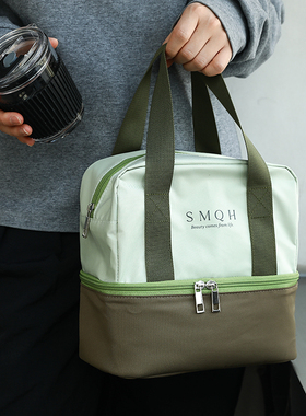 两层饭盒袋手提保温饭盒包上下分层上班族通勤双层带饭便当袋子男