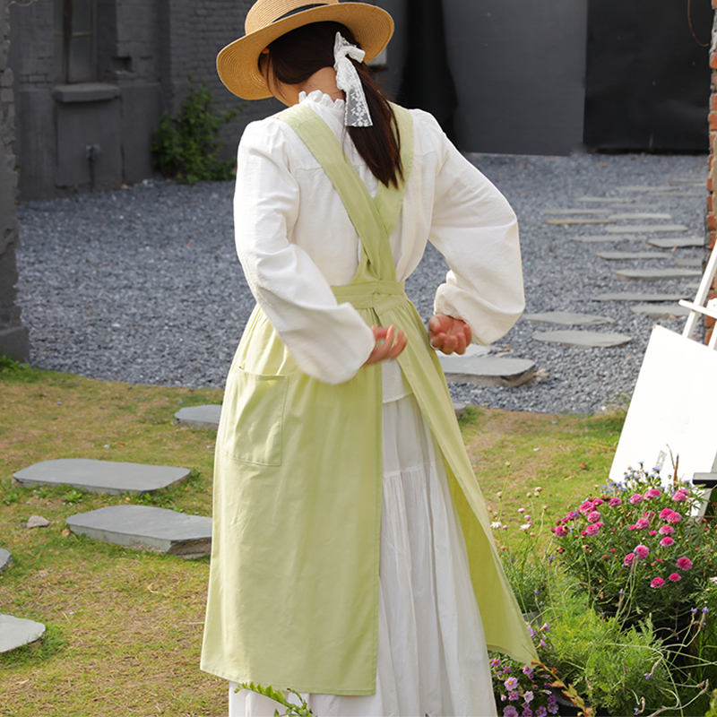 时尚V领围裙厨房家用棉质透气