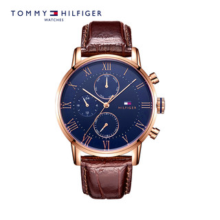 TOMMY HILFIGER 皮带石英多功能男手表蓝盘腕表