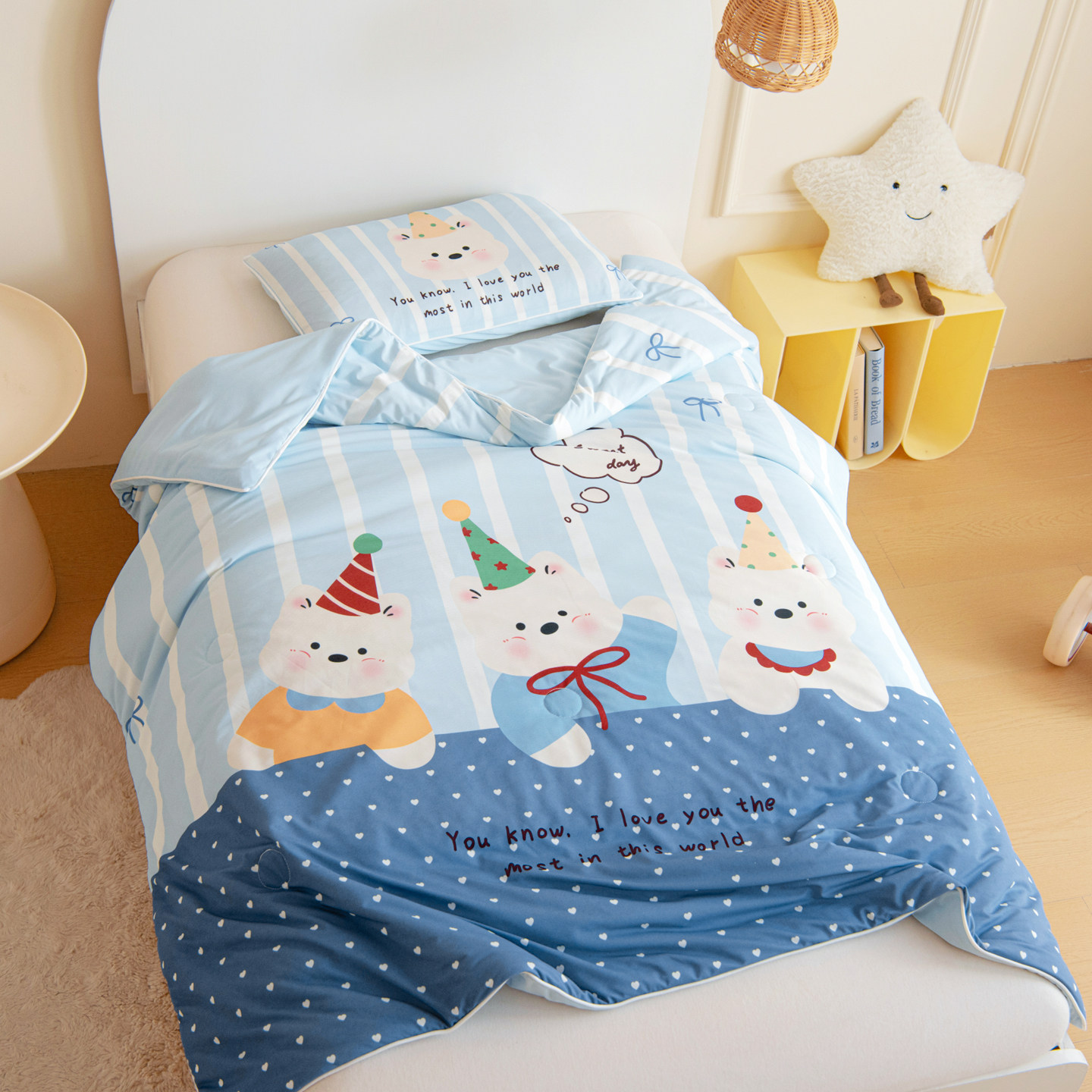 萌趣A类凉感丝夏被冰丝空调被儿童幼儿园午睡薄被子夏凉被可机洗