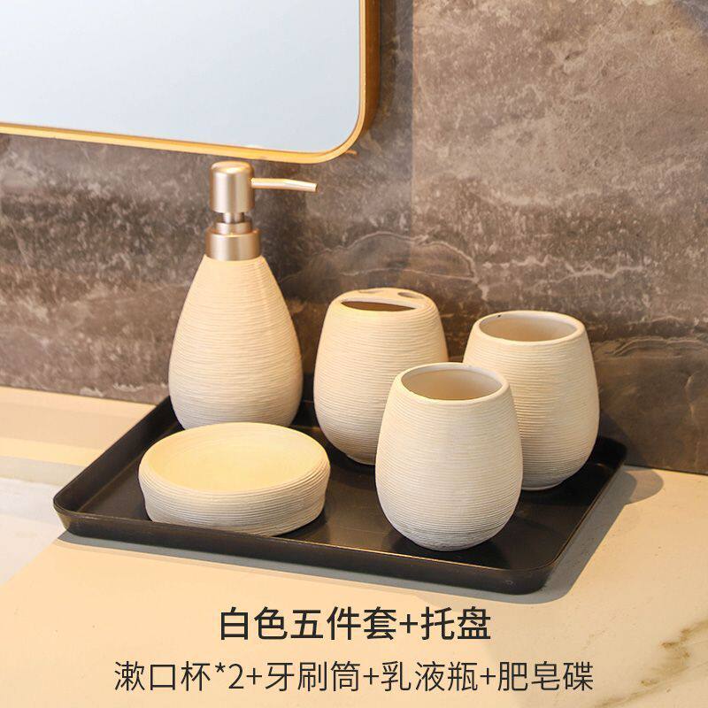洗漱套装复古手工套装卫浴五件套洗漱结婚卫生间浴室陶瓷拉丝用品