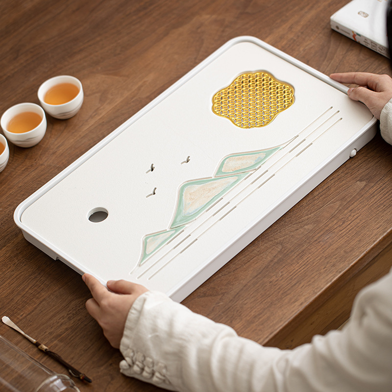 远山陶瓷茶盘2025新款客厅家用白色茶台干泡台小型排水茶托盘