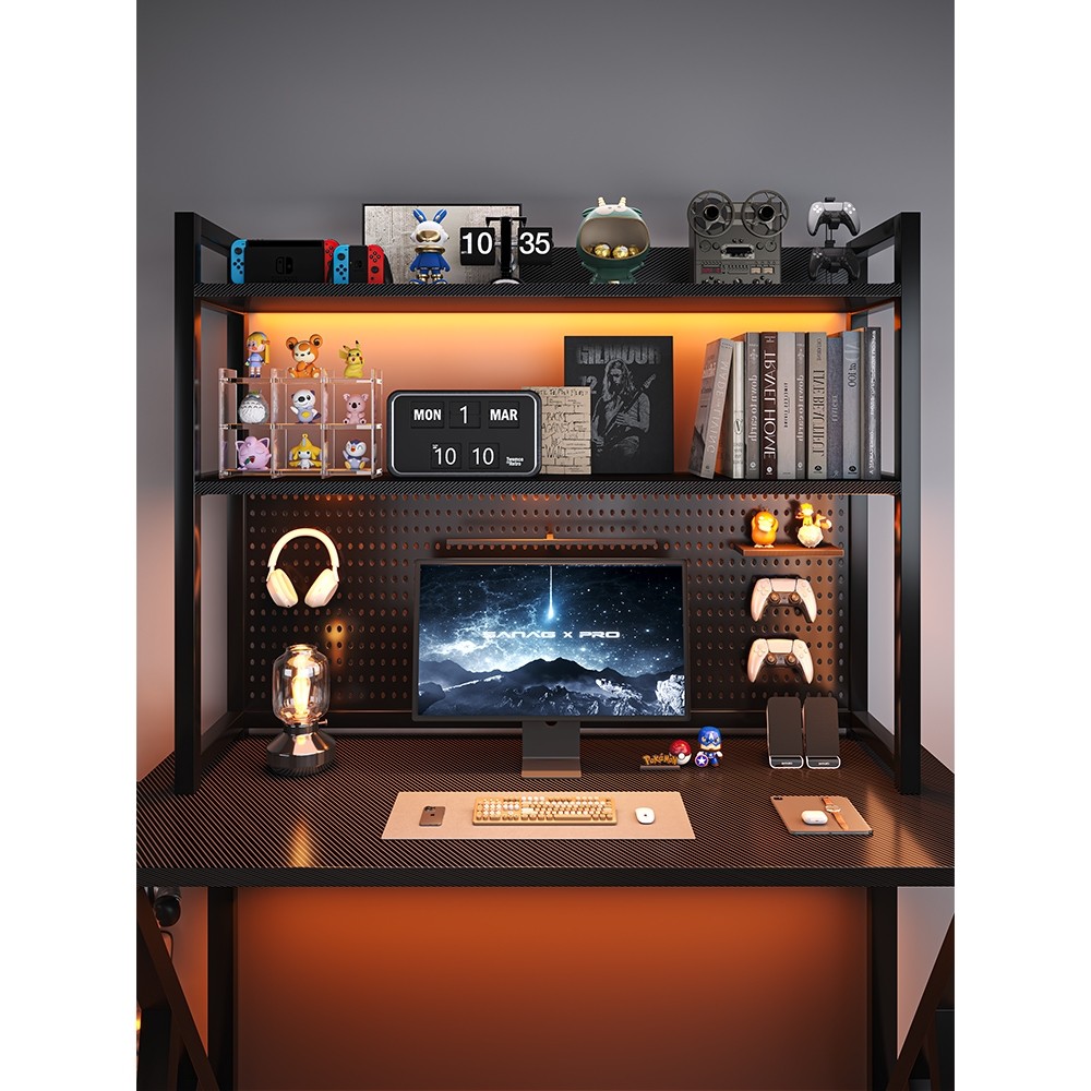 桌上立式洞洞板书架置物架电竞房间装饰金属收纳架子电脑桌面改造