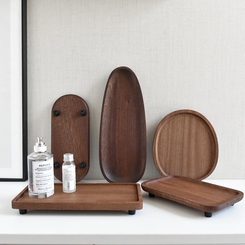 北欧实木托盘客厅桌面收纳化妆品托盘创意装饰摆件香薰带脚垫托盘