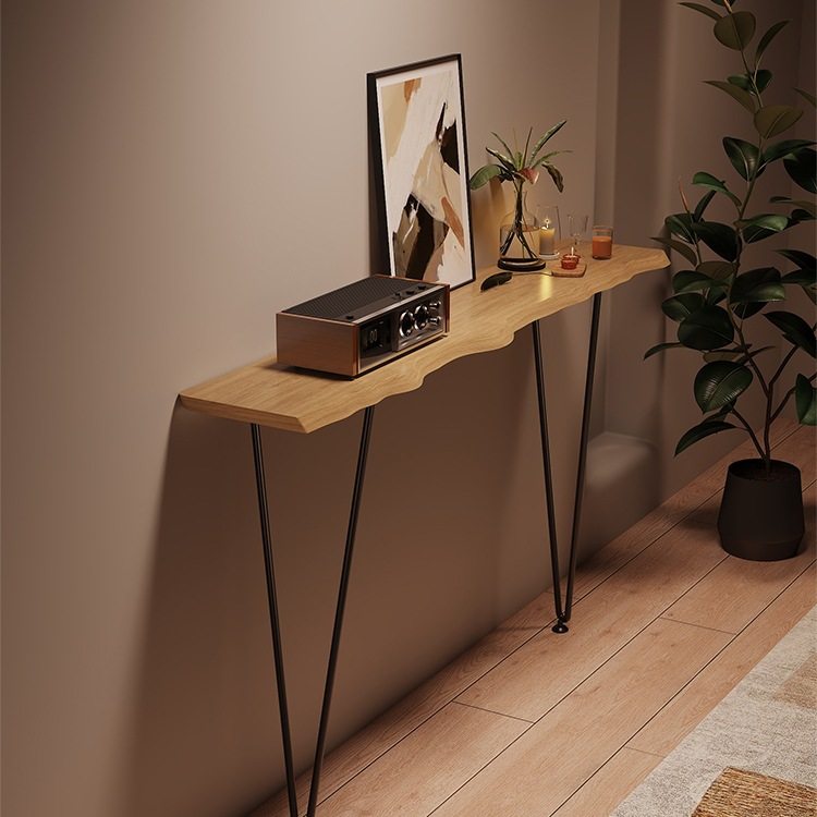 玄关桌美式现代简约实木铁艺条案台边桌窄长条几墙边柜靠墙窄桌子