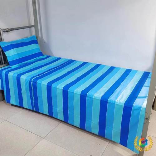 ?上下铺学生宿舍三件套纯棉床上用品单人被套床单枕套双蓝横竖条