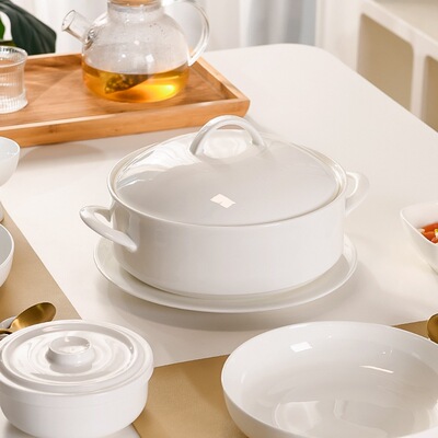 骨瓷双耳汤碗大号带盖的汤盆陶瓷家用2025新款大汤碗带盖可微波