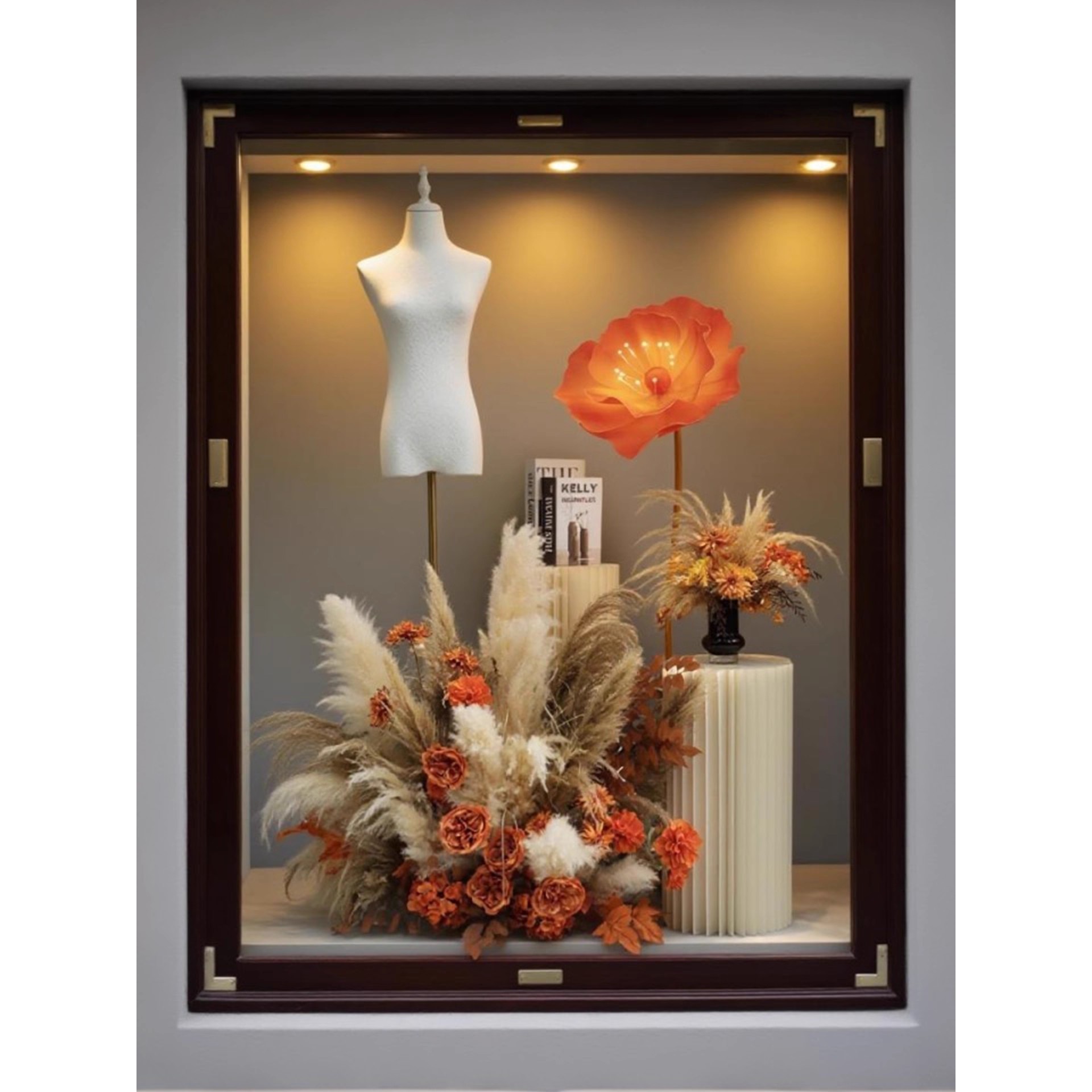 ?服装店橱窗场景装饰芦苇草假花花摆设秋色造景商场落地摆件