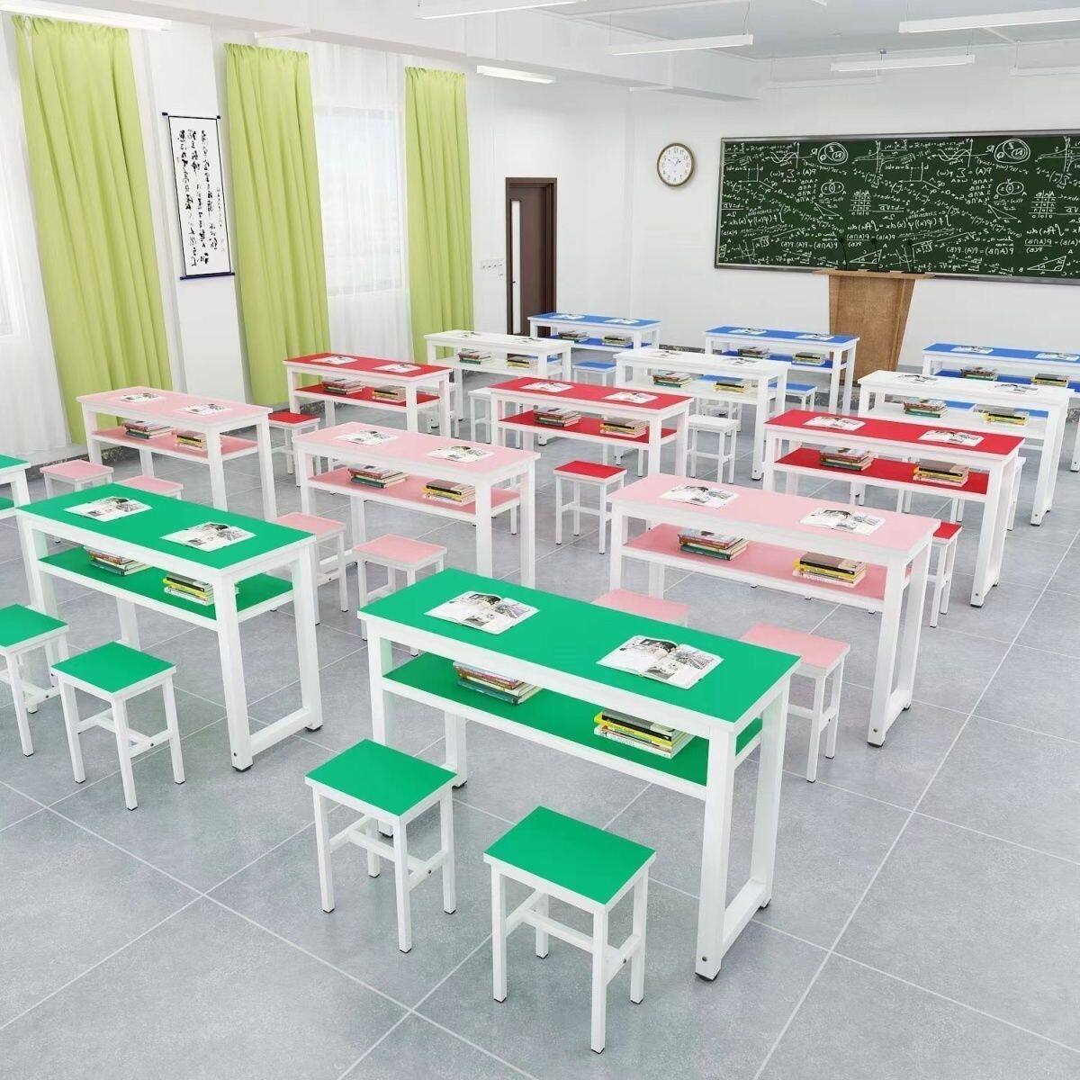学校美术培训班课桌椅课桌中小学生双人双层补习午托班长条员工