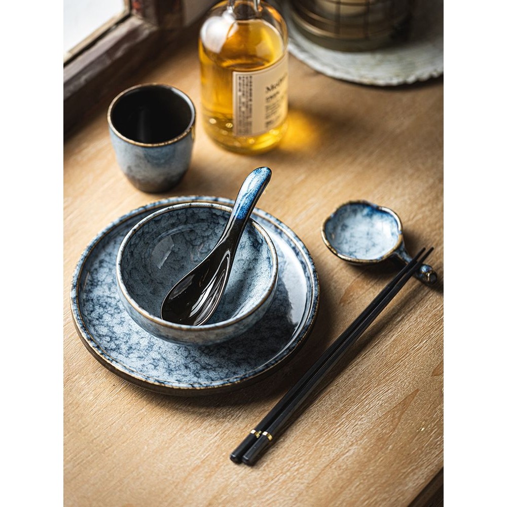 日式陶瓷酒店摆台餐具四件套一人食碗碟套装单人仪式感餐厅火锅z^