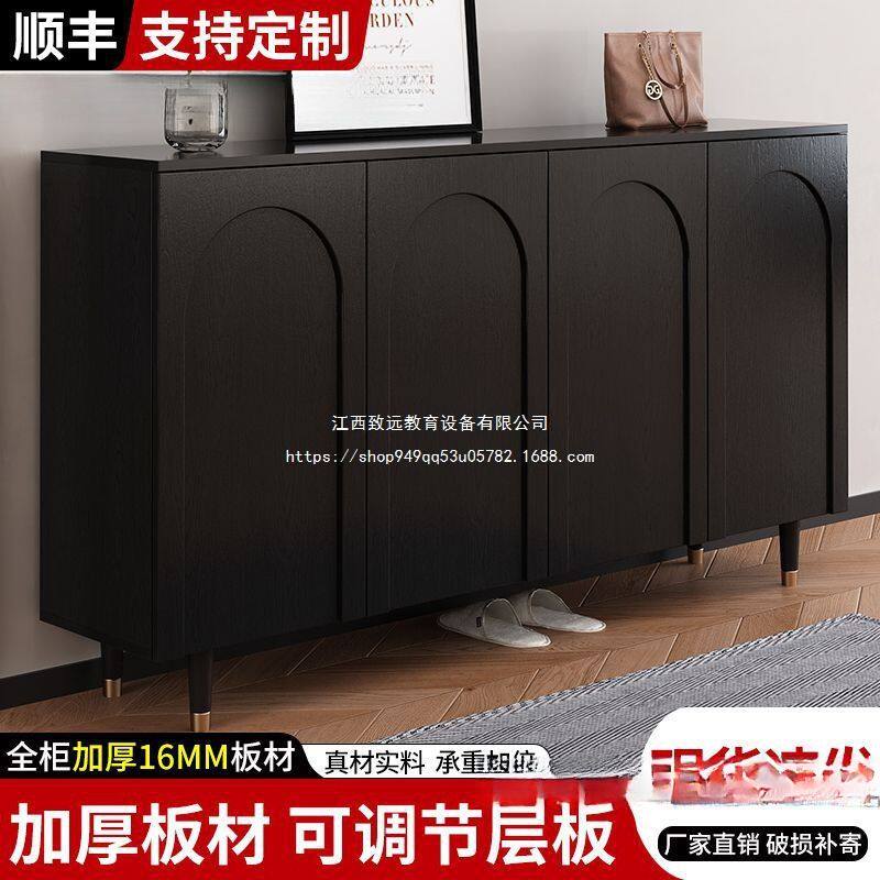 黑色鞋柜收纳柜一体玄关入户门口轻奢奶油风家用单人过道走廊鞋架