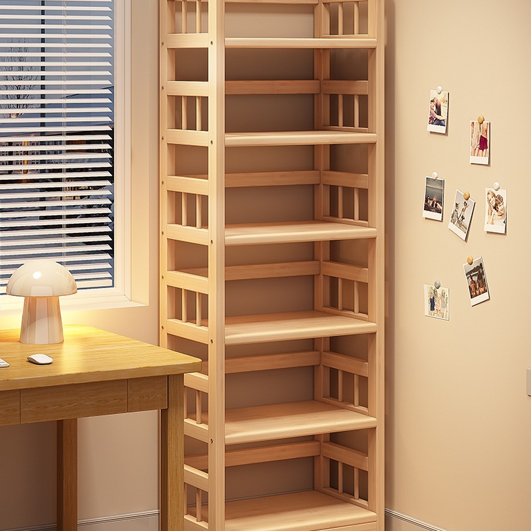 实木书架落地置物架简易家用客厅柜子小书柜储物柜靠墙边收纳架w&