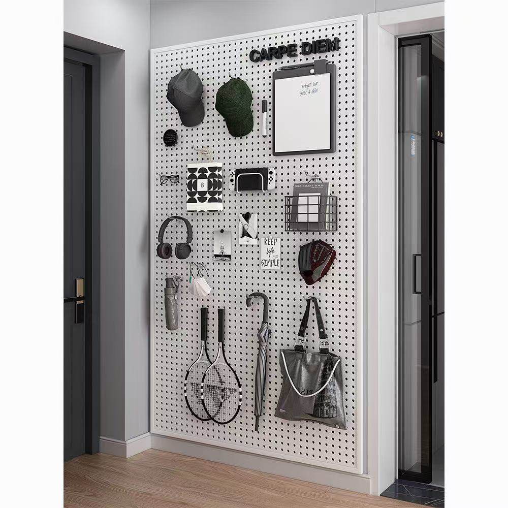 洞洞板置物架入户玄关墙上挂板收纳整理挂墙货架万能铁艺隔板架子