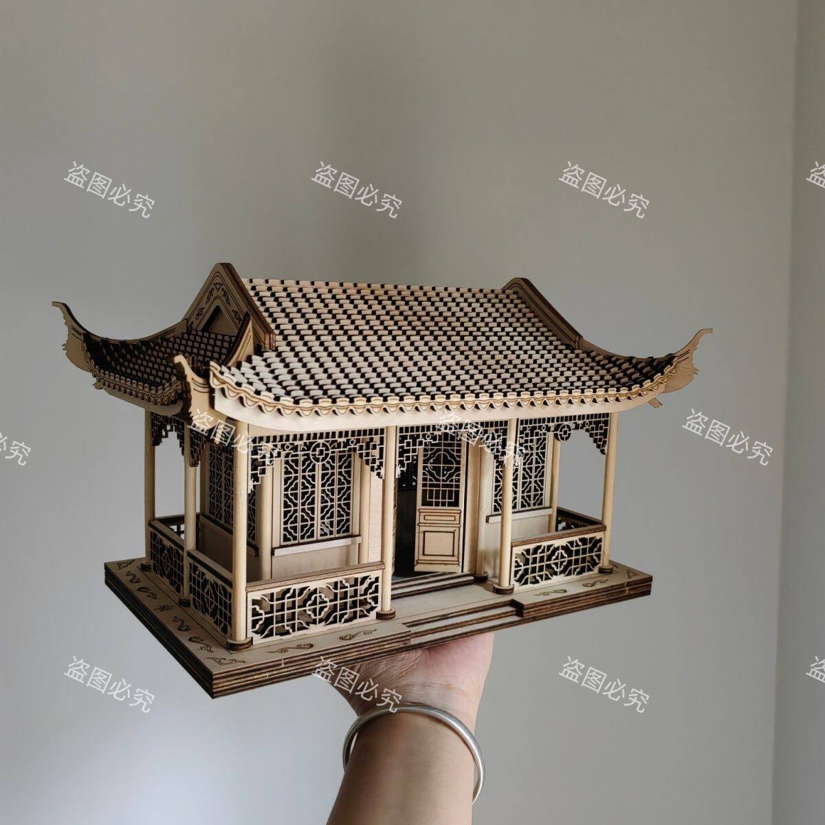 国风木制手工拼装中式古建筑模型工艺品摆件榫卯积木玩具微缩模型