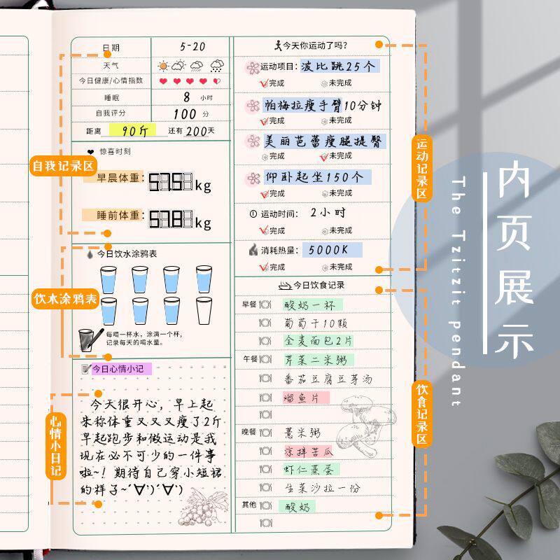 健身私教训练计划本体重管理工作室训练课手账本日志本饮食健康