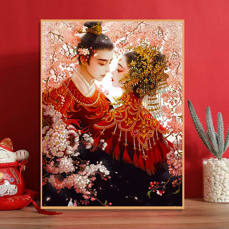 P66D2024钻石画满钻新人结婚婚礼系列古风唯美婚礼百喜图十字绣装