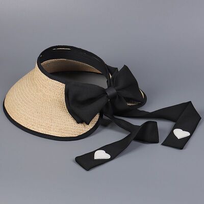 加大帽檐拉菲草空顶帽女士夏季海边度假淑女唯美蝴蝶结长飘带草帽