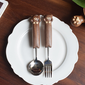 酿秋小熊勺叉不锈钢套装 甜品沙拉吃饭勺子叉子筷子高颜值儿童餐具