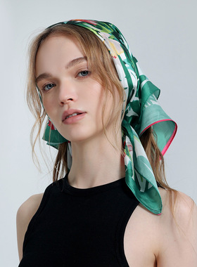 欧美围脖仿真丝百搭丝巾女装饰领巾70cm方巾高级感印花围巾飘带