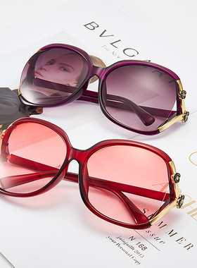 女士太阳镜新款时尚山茶花镂空点漆玫瑰花墨镜潮百搭大框