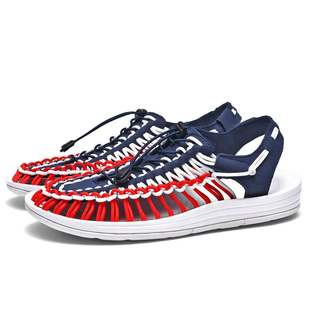 大码夏季手工情侣编织包头沙滩凉鞋欧美绑带男女休闲凉鞋