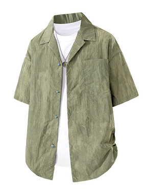 M-8XL 新款夏季胖子大码防晒衣男翻领衬衫领潮牌花色户外轻薄