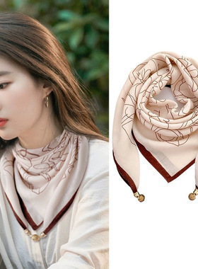 磁吸扣方巾70小丝巾春秋款护颈小围巾女高级感韩版气质百搭丝巾