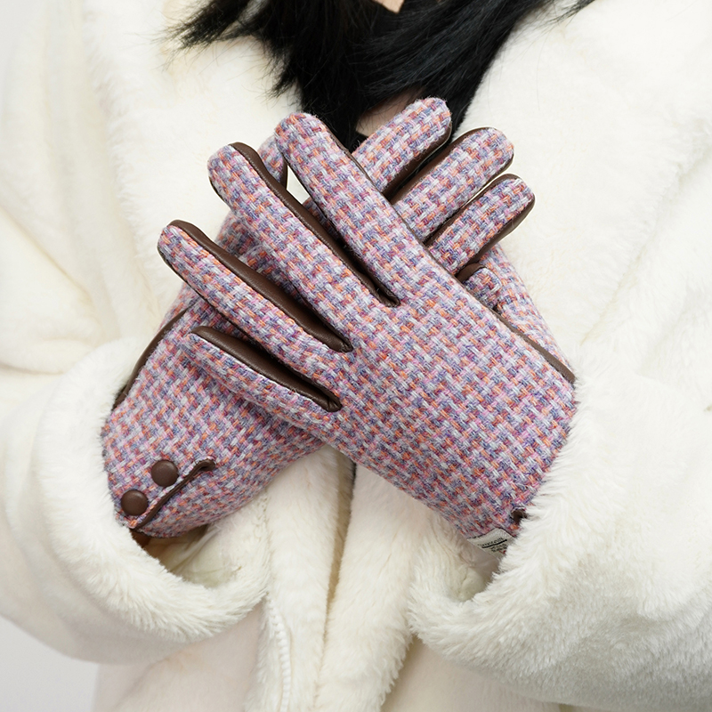 harris tweed冬季羊毛防寒保暖羊皮可触屏女士手套登山户外骑行