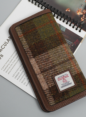 harris tweed哈里斯粗花呢羊毛真皮长款钱包女款卡包一体男士皮夹