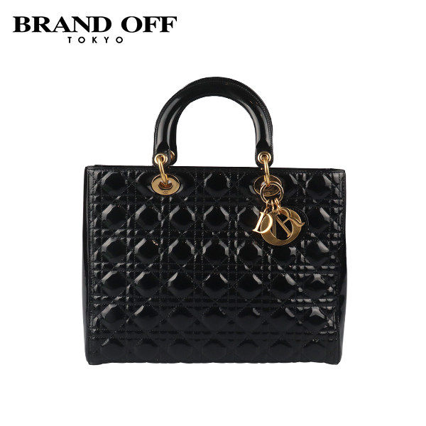 中古「8.5新」DIOR(迪奥)LADY DIOR黑色漆皮大号单肩包