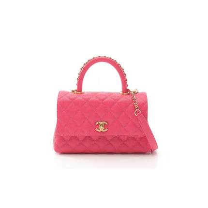 中古Chanel香奈儿女包A级95新Coco Handle牛皮手提包粉色RECLO