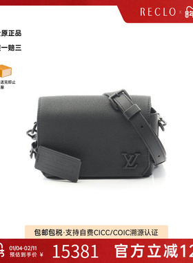 中古LV路易威登男包A级95新Fastline牛皮斜挎包黑色