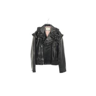 中古Gucci古驰女C级85新riders jacket骑士夹克羊皮外套黑色