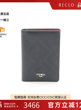 中古Fendi芬迪男S级99新card case卡包牛皮卡包黑色高级复古RECLO