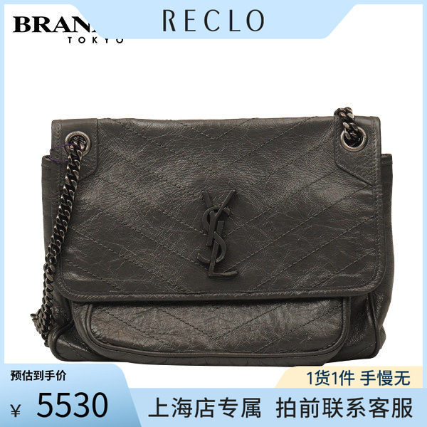 中古「8.5新」SAINT LAURENT(圣罗兰)NIKI灰色复古牛皮中号斜挎包