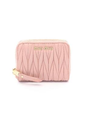 中古Miu Miu缪缪女B级9新coin case零钱包羊皮零钱包粉色
