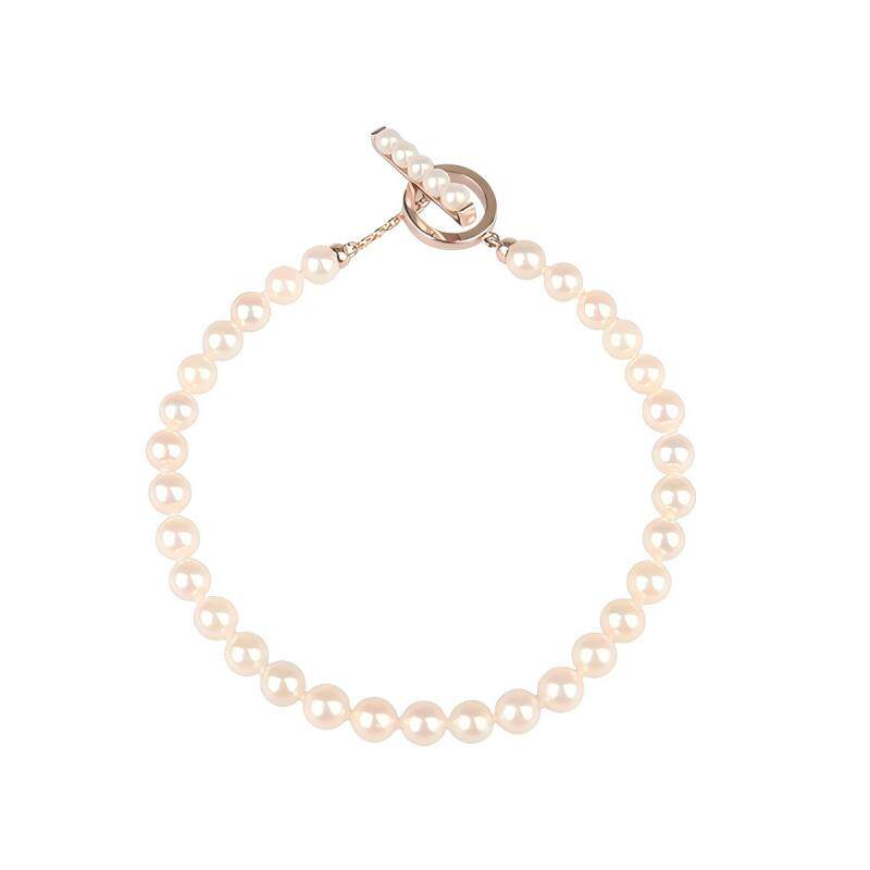 中古95「新」TASAKI(塔思琦)Petit海水珍珠串珠手链750樱花金17cm