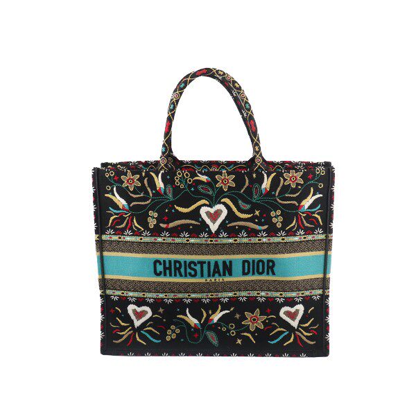 「9.0新」DIOR(迪奥)BOOK TOTE黑色/彩色刺绣帆布二手奢侈品包包