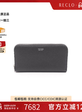 中古Tom Ford汤姆福特男S级99新round牛皮长钱包黑色正品RECLO
