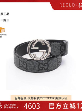 中古Gucci古驰男S级99新belt腰带牛皮其他灰色reclo正品