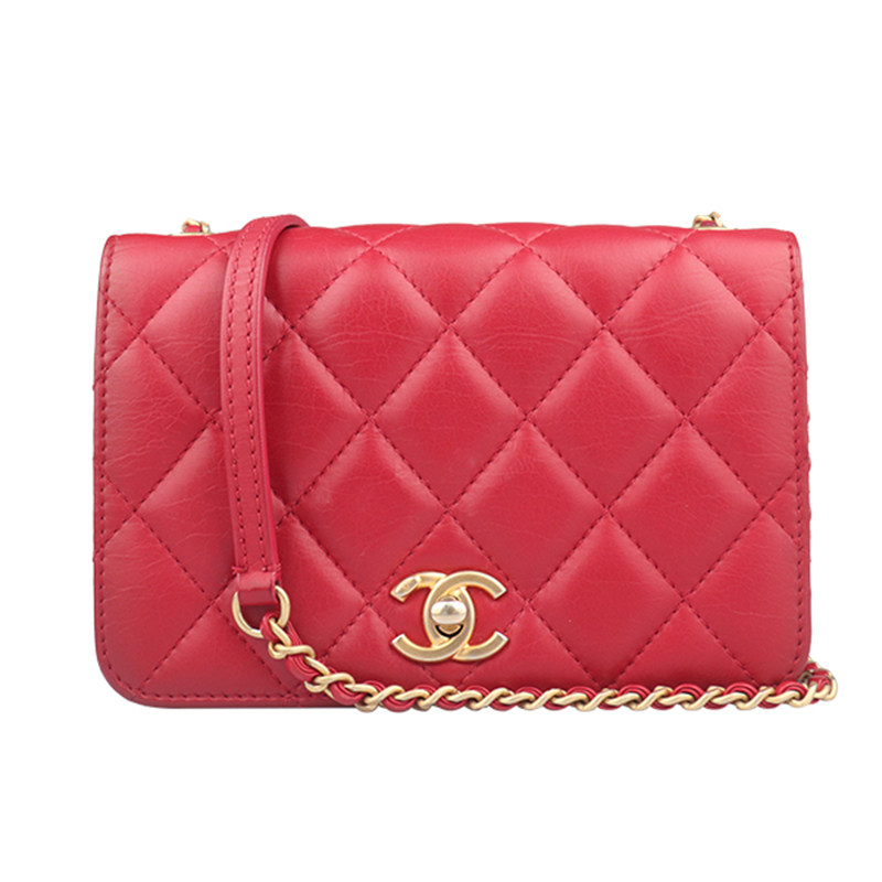 「9.0新」CHANEL(香奈儿)EVERYDAY CHIC口盖链条包红色牛皮斜挎包